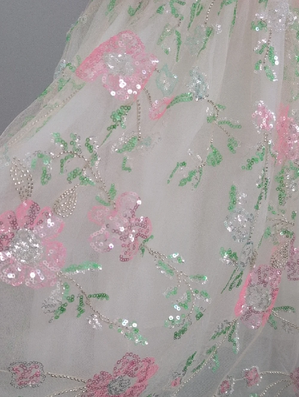 Lola + The Boys White Floral Sequin Girls' Formal Dress - Pink & Green